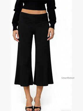 Fold Over Wide Leg Capri Pajama Pants Women Lounge Bottoms